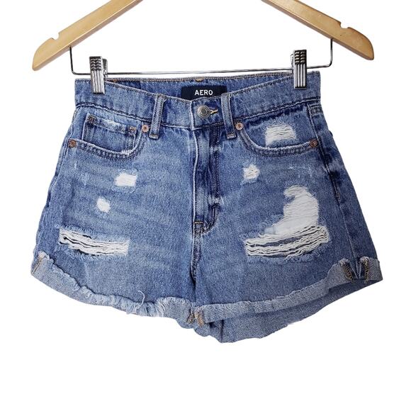 Aeropostale Pants - Aero Mom‎ Short Denim High Rise Distressed Shorts Blue Size 0